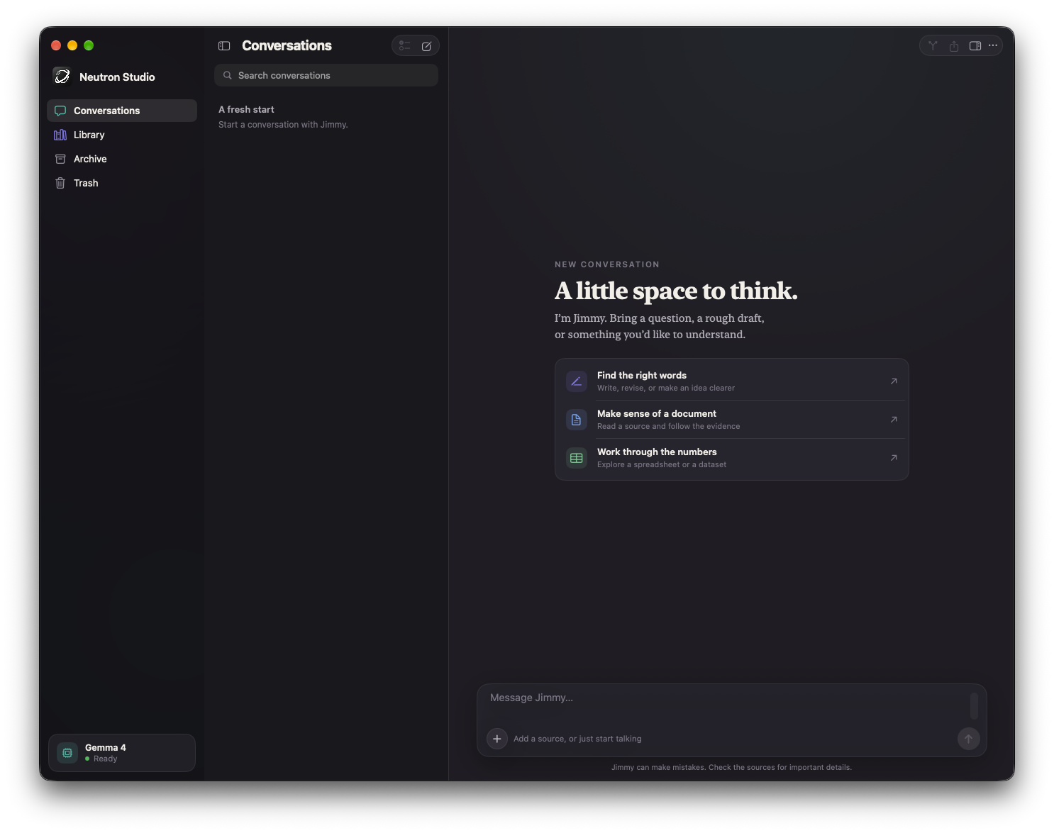 Neutron Studio interface in development: a new conversation with Jimmy; not a released version